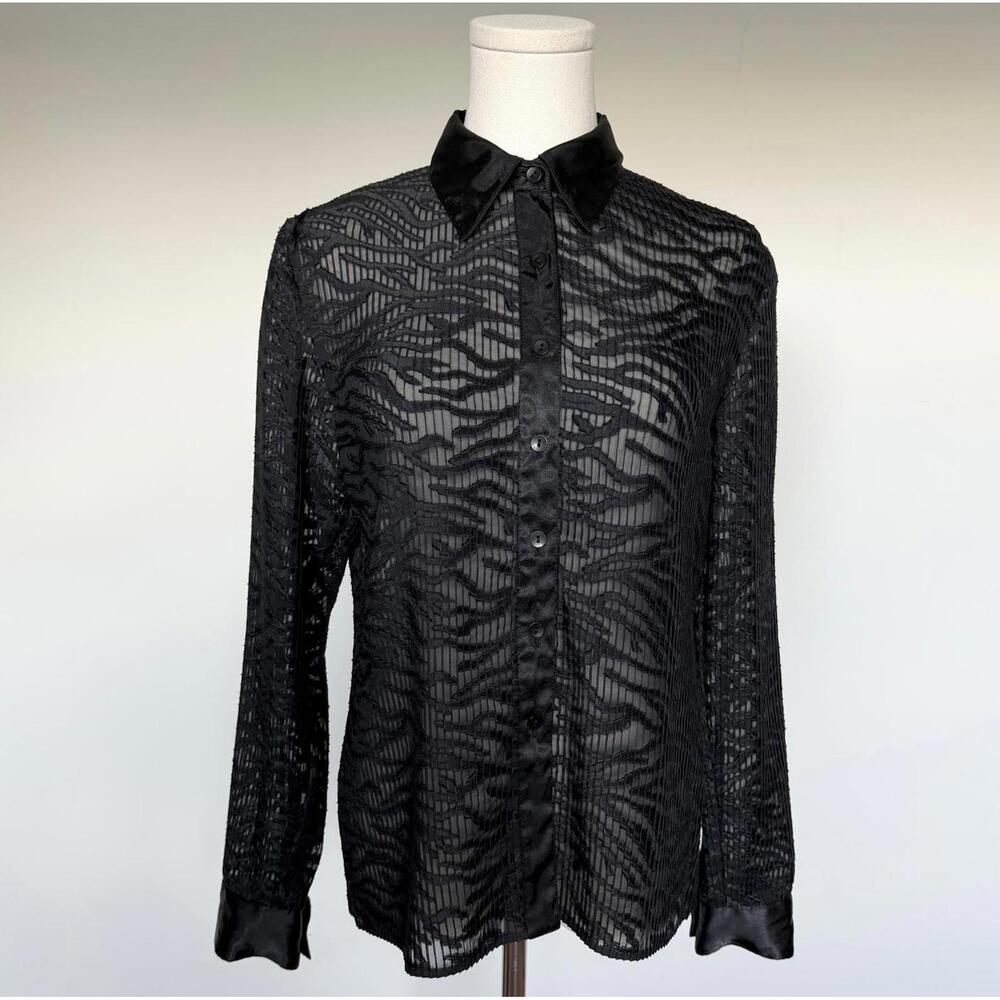 Y2K Rafaella Black Sheer Button-Up Blouse